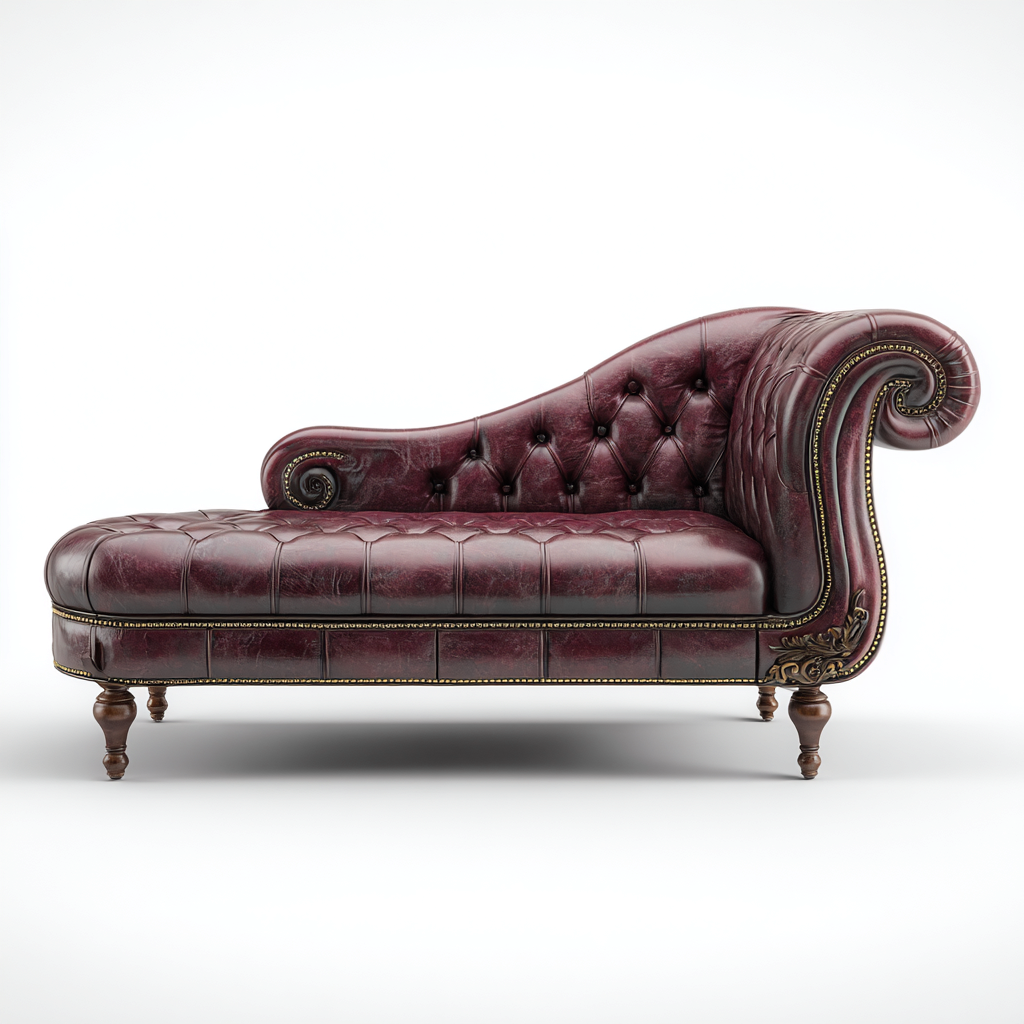 Chaise longue - Cuir-Bois - 175x75x88 cm - Bordeaux - Style classique capitonné-Cozyilo