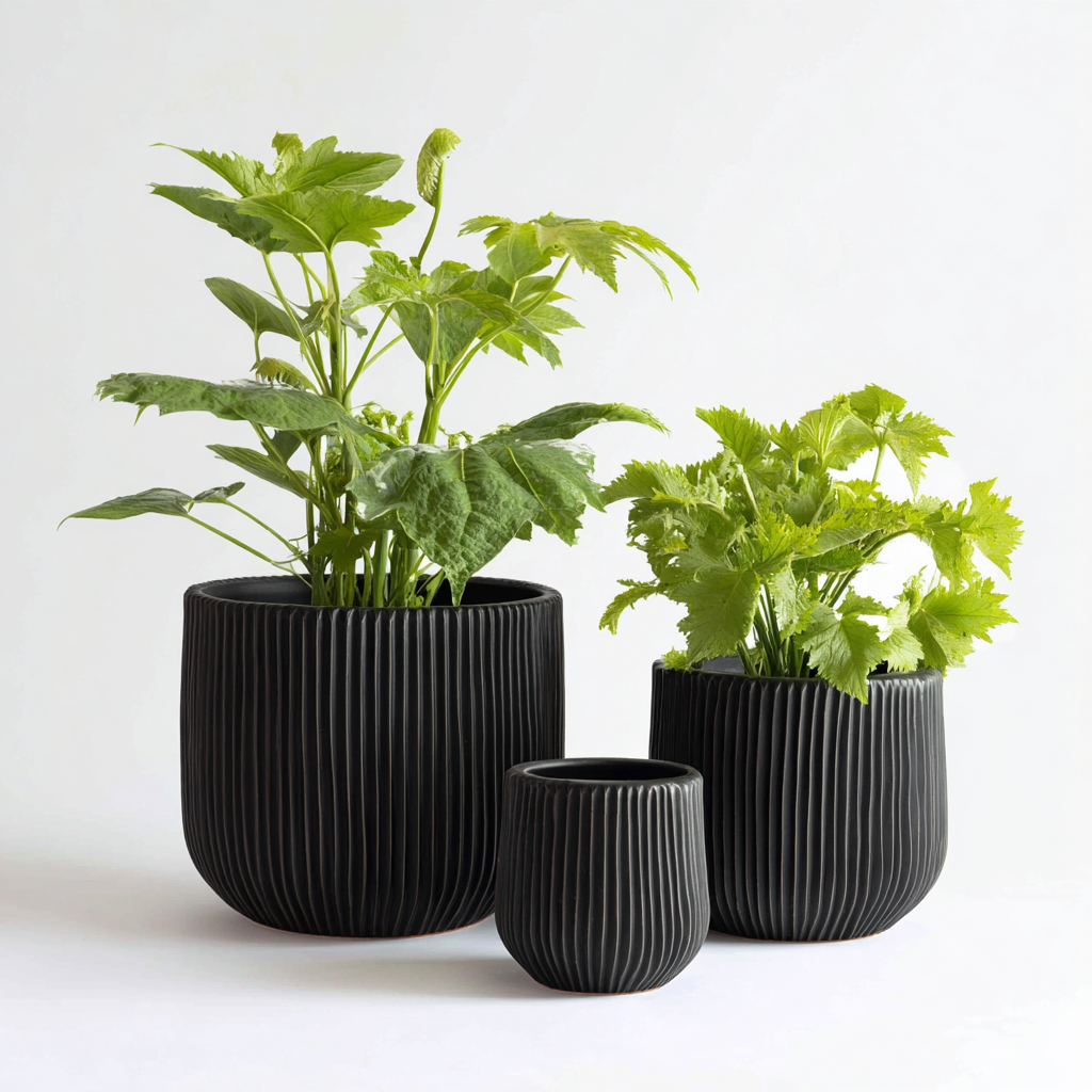 Pots-ceramique-35x35x32cm-28x28x26cm-16x16x18cm-noir-moderne-Cozyilo