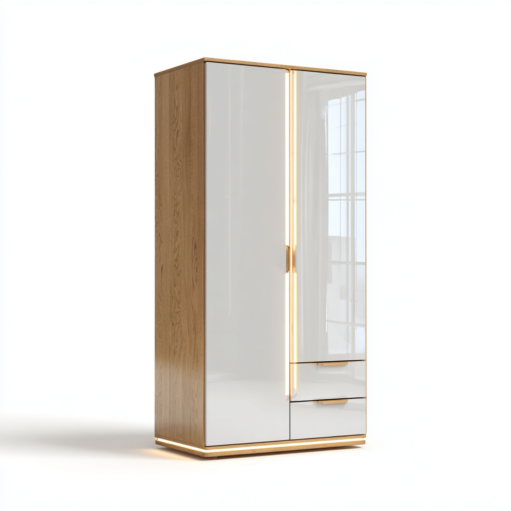 Armoire - MDF-bois - 102x58x198 cm - blanc-bois - style moderne-Cozyilo