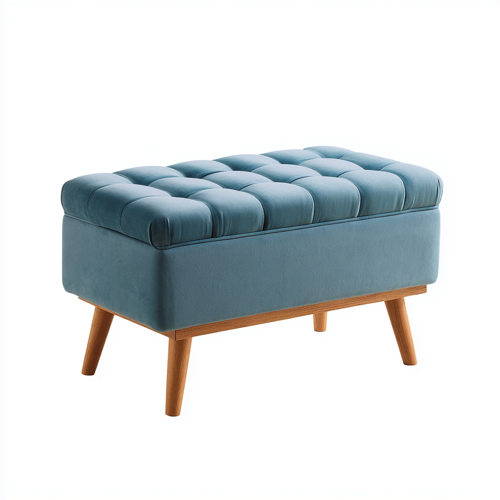 Banc de lit - velours-bois - 92x41x50 cm - bleu - style moderne-Cozyilo