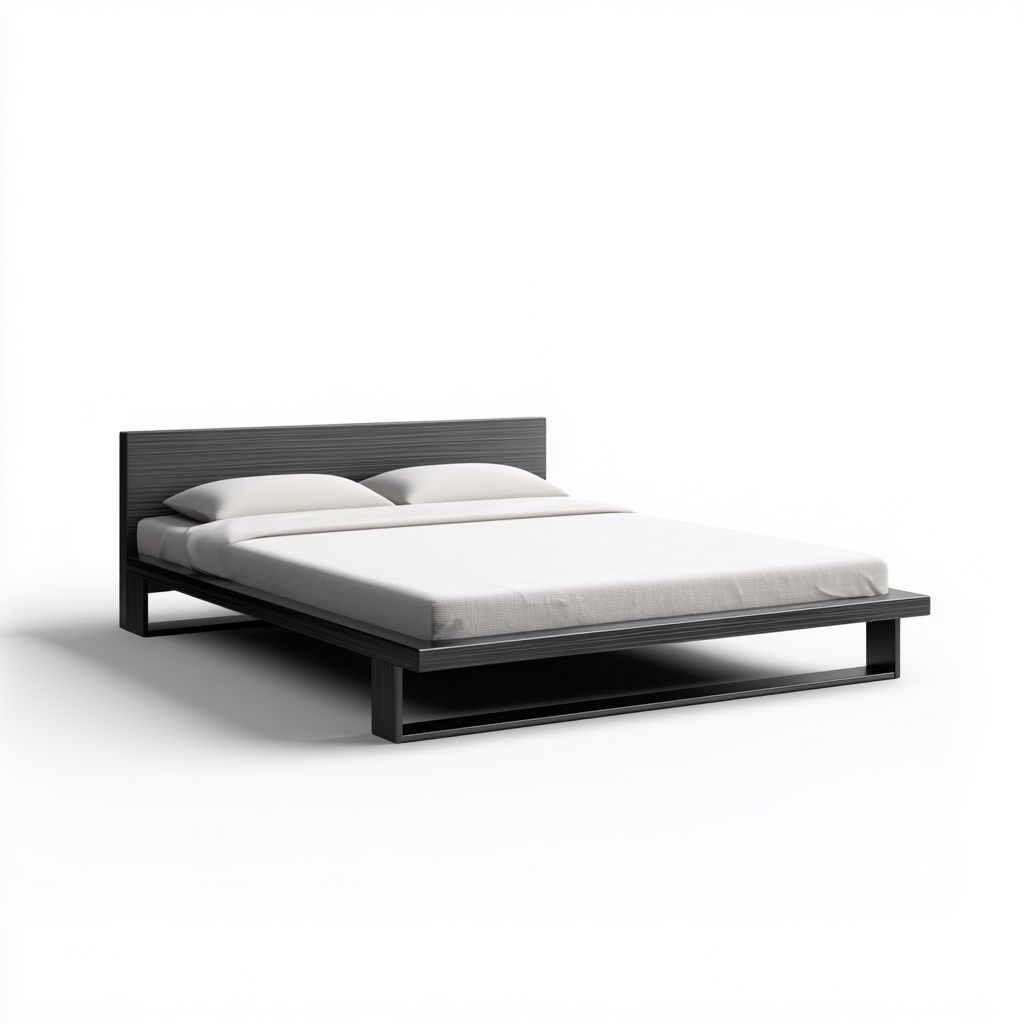 Lit double - bois - 212x172x28 cm - noir - design minimaliste-Cozyilo