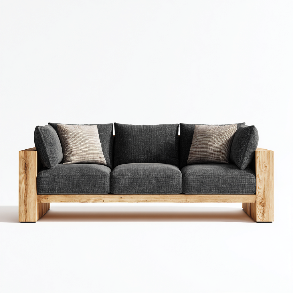 Canapé de jardin-bois-tissu-192x82x86 cm-anthracite-bois naturel-style contemporain-Cozyilo