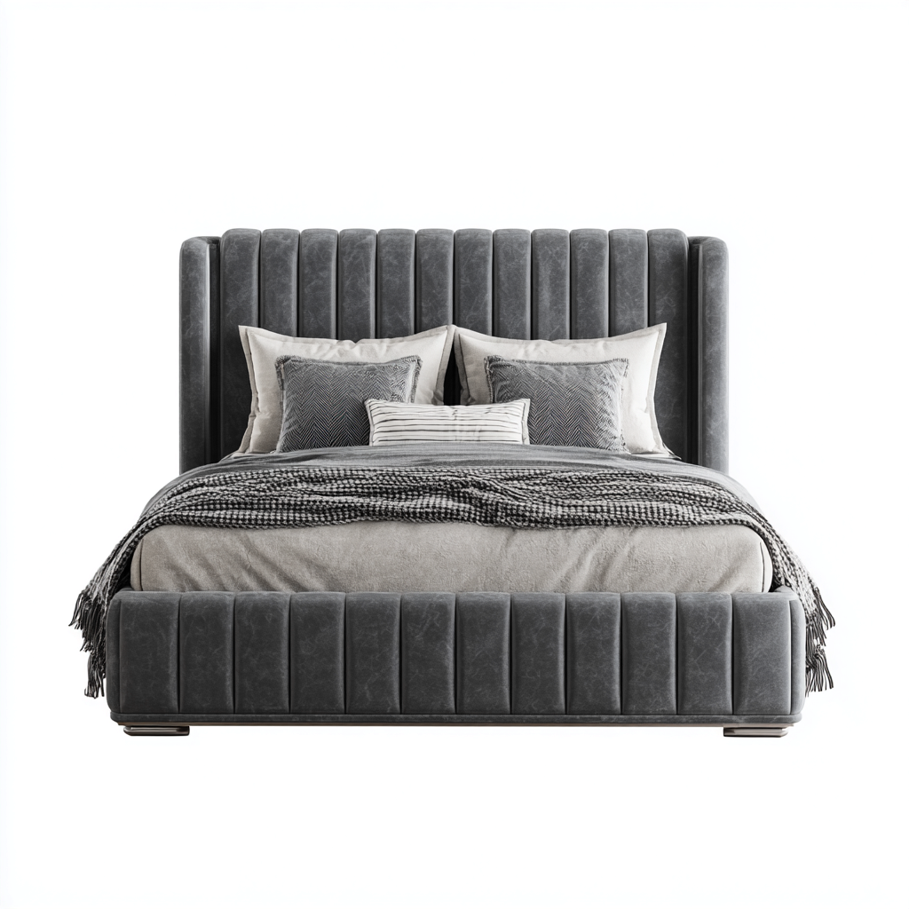 Lit double - velours - 210x170x38 cm - gris - design contemporain-Cozyilo