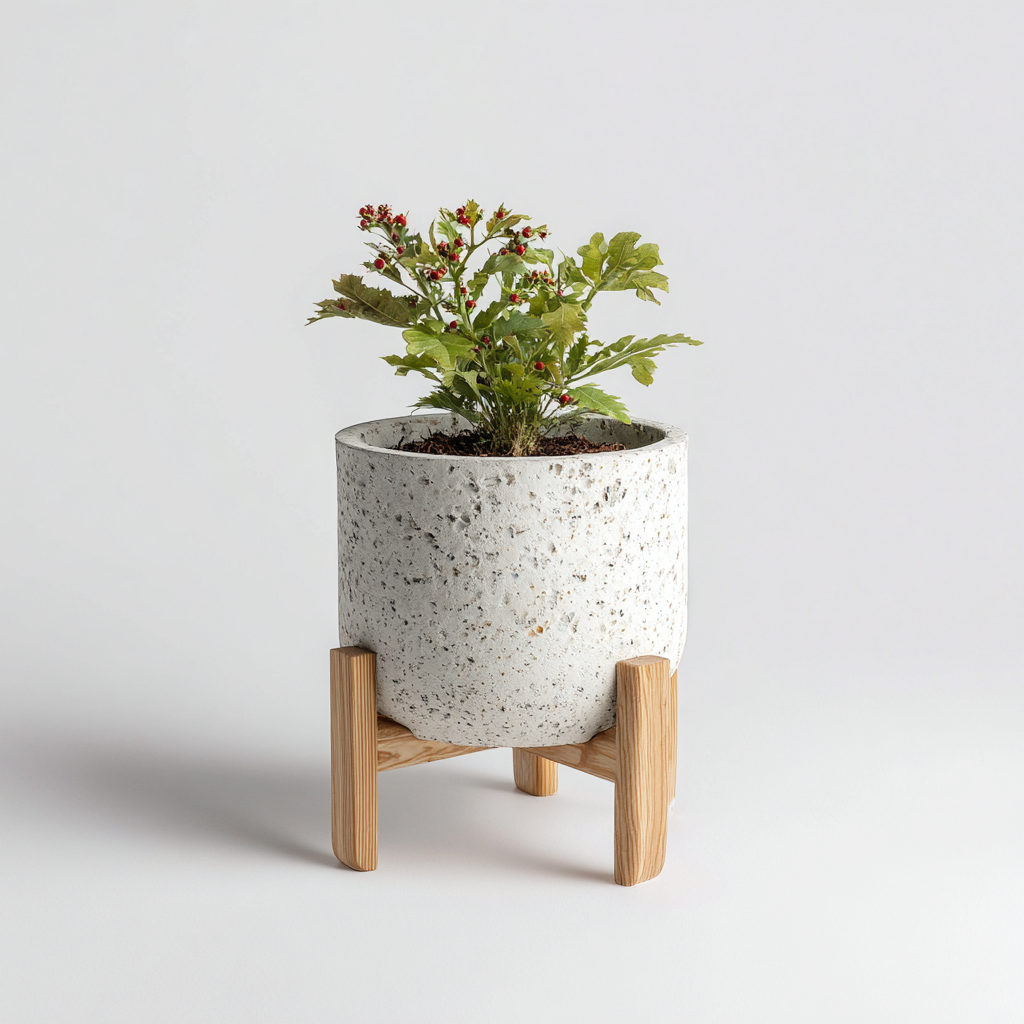 Pots et supports de plantes-beton-bois-22x22x30cm-gris-naturel-moderne-Cozyilo