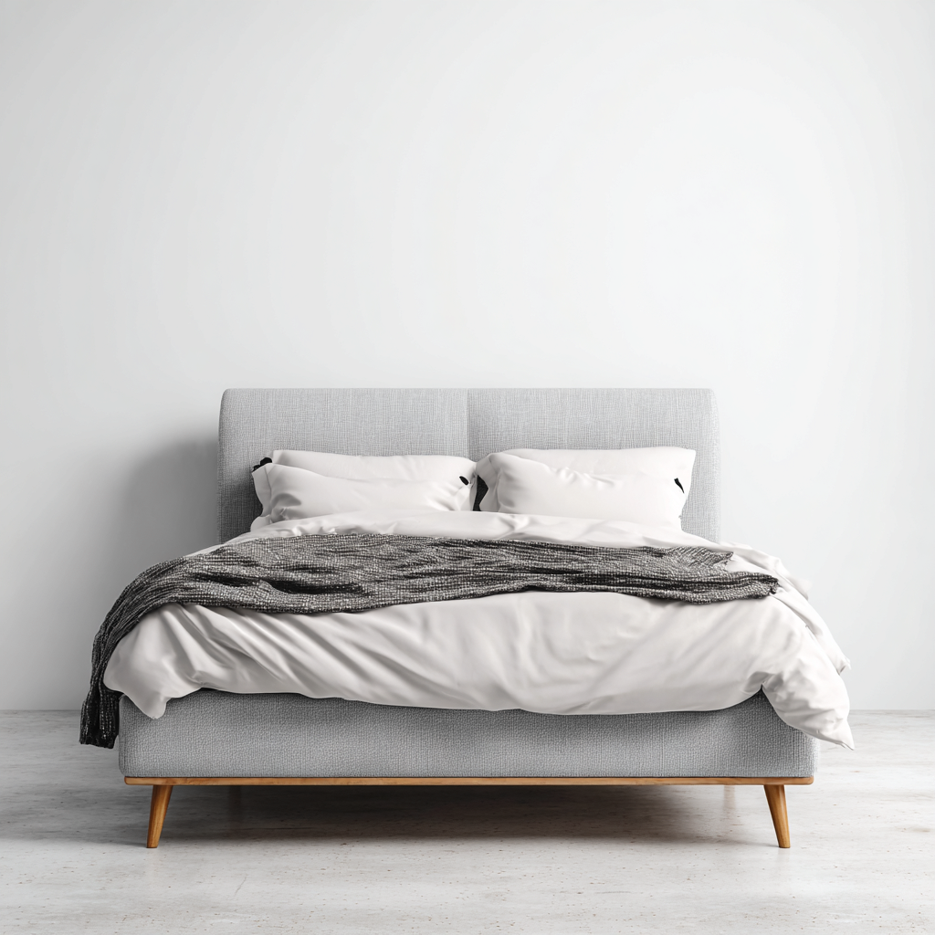 Lit double - tissu - bois - 212x172x43 cm - gris - design scandinave-Cozyilo