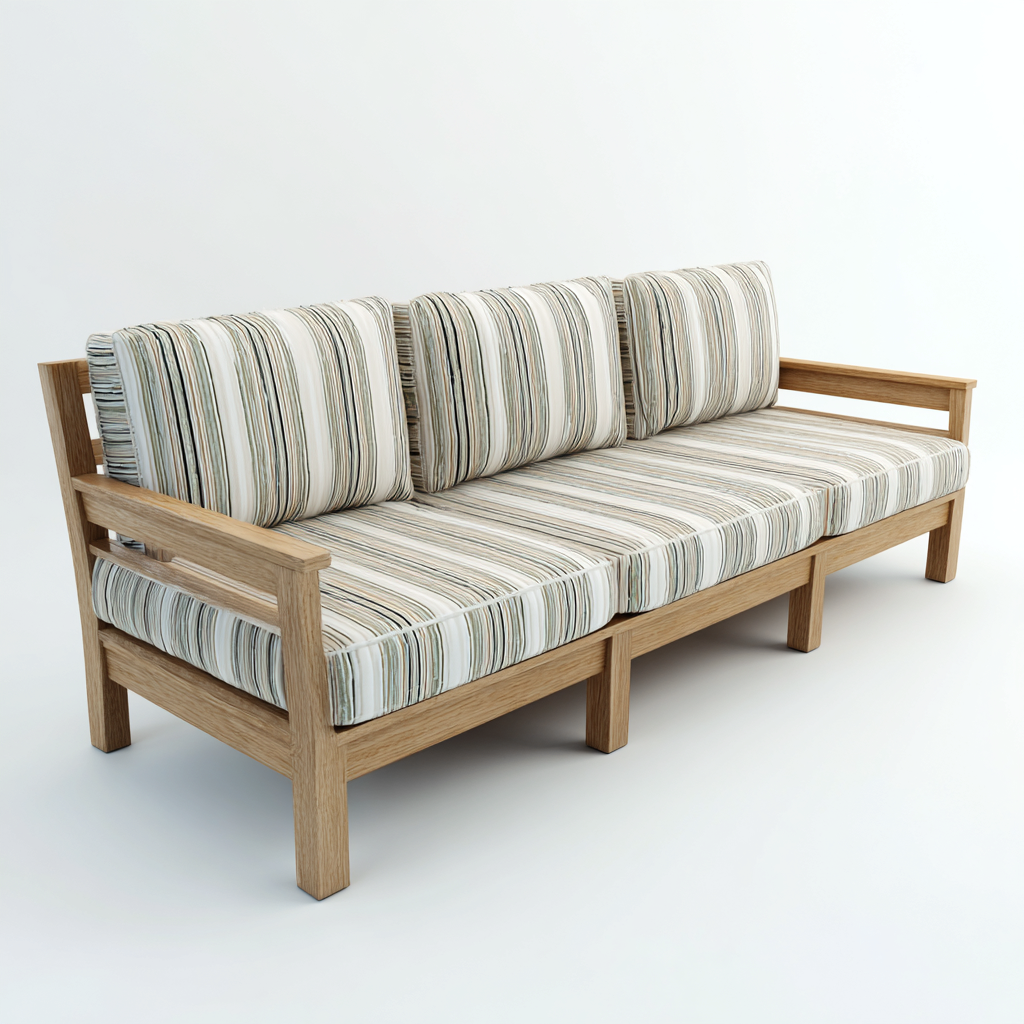 Canapé de jardin-bois-tissu-194x83x87 cm-blanc-vert-gris-bois naturel-style moderne-Cozyilo
