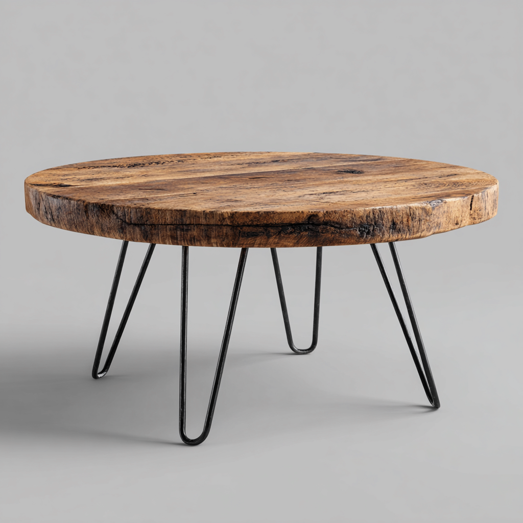 Table basse - Bois massif-Métal - 80x80x38 cm - Naturel-Noir - Style Industriel-Cozyilo