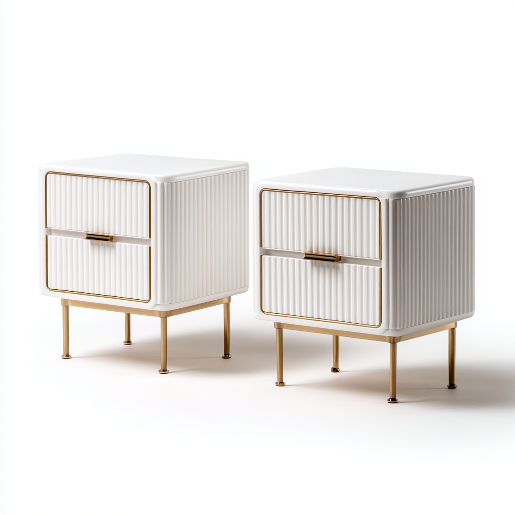 Table de chevet-bois-mdf-métal-48x38x56 cm-blanc-or-moderne-Cozyilo