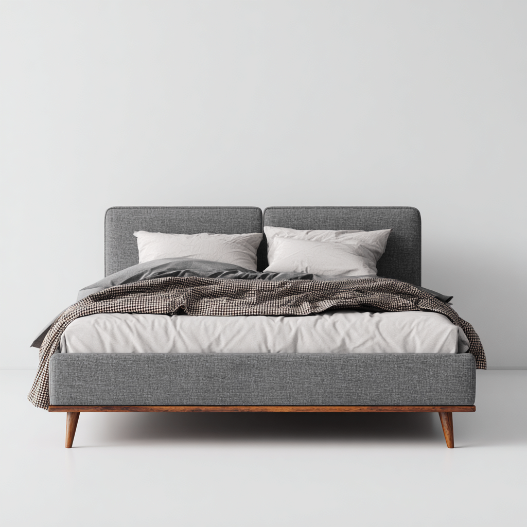 Lit double - tissu - bois - 207x167x37 cm - gris - design scandinave-Cozyilo
