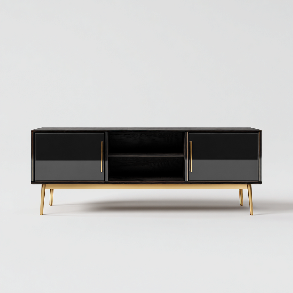 Meuble TV - Bois-Métal - 150x40x55 cm - Noir-Or - Style Contemporain-Cozyilo