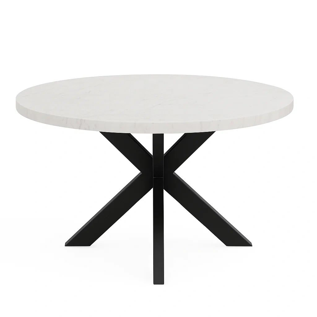 Table ronde en marbre avec pieds croisés en acier noir-Mobitroa