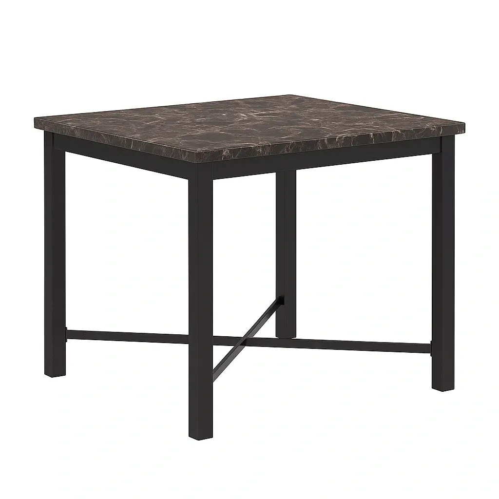 Table en marbre artificiel et métal 80x80x75 cm marron/noir-Mobitroa