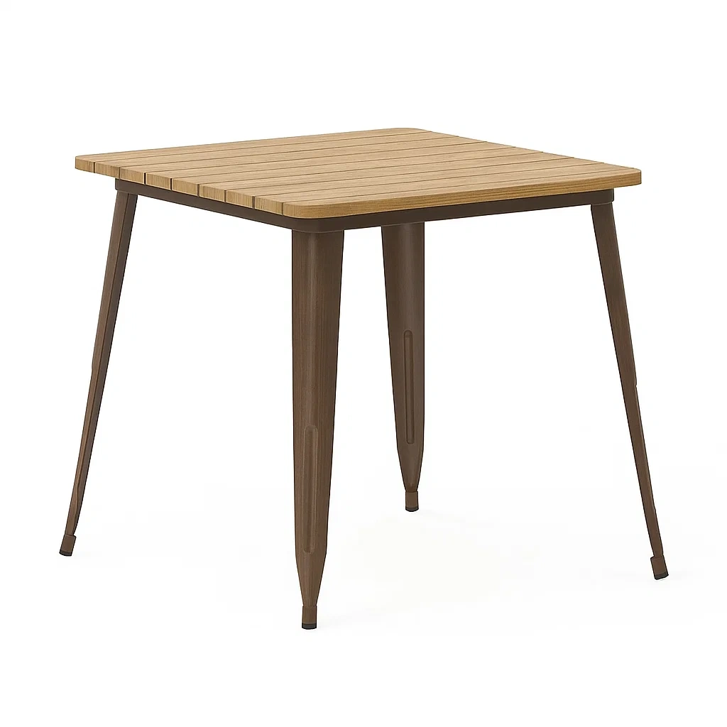 Table carrée extérieure en bois et métal 80x80x73 cm-Mobitroa