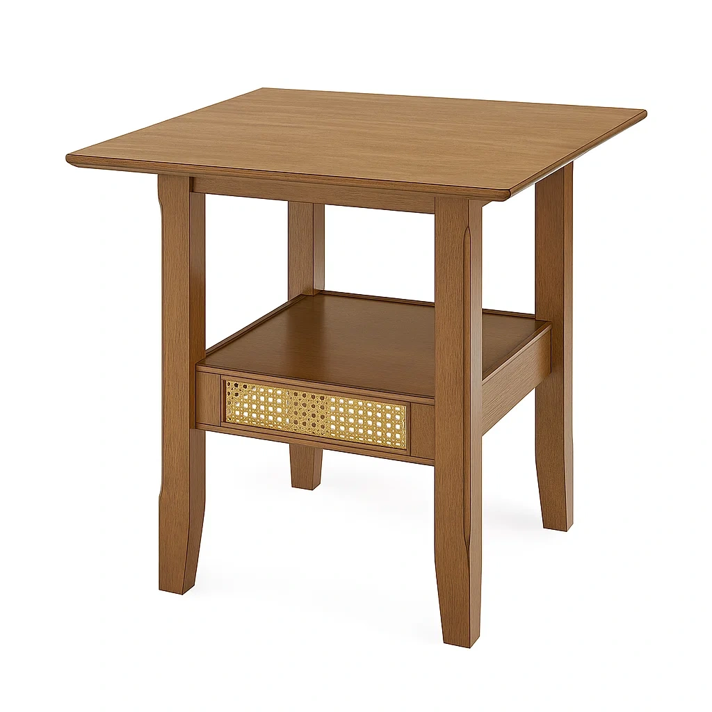 Table d’appoint en bois de chêne avec tiroir en rotin-Mobitroa