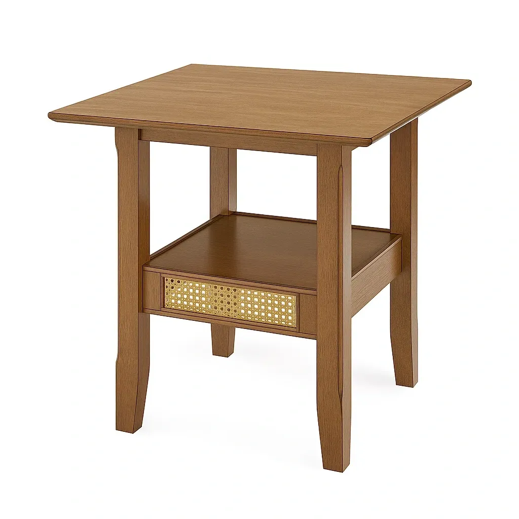Table d’appoint en bois de chêne avec tiroir en rotin-Mobitroa