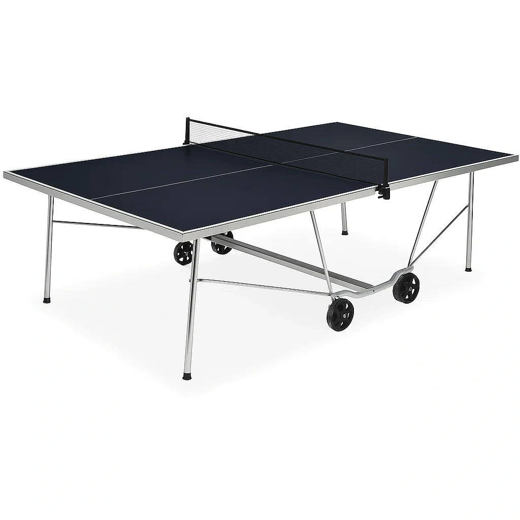 Table de ping-pong pliable en métal et bois bleu avec roues-Mobitroa