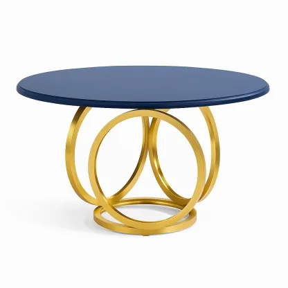 Table ronde en bois bleu et métal doré-Mobitroa