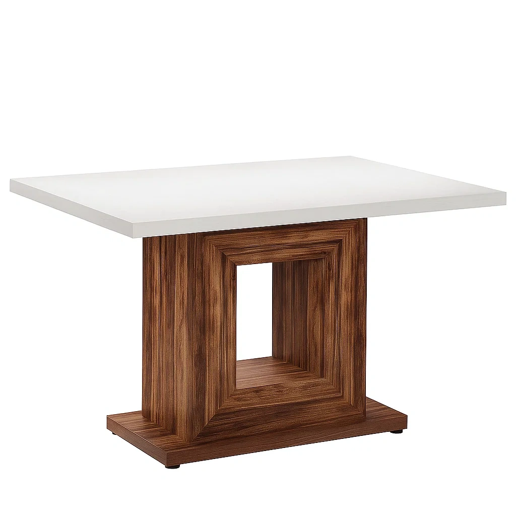 Table rectangulaire en MDF et placage bois 140x80x75 cm blanc et marron-Mobitroa