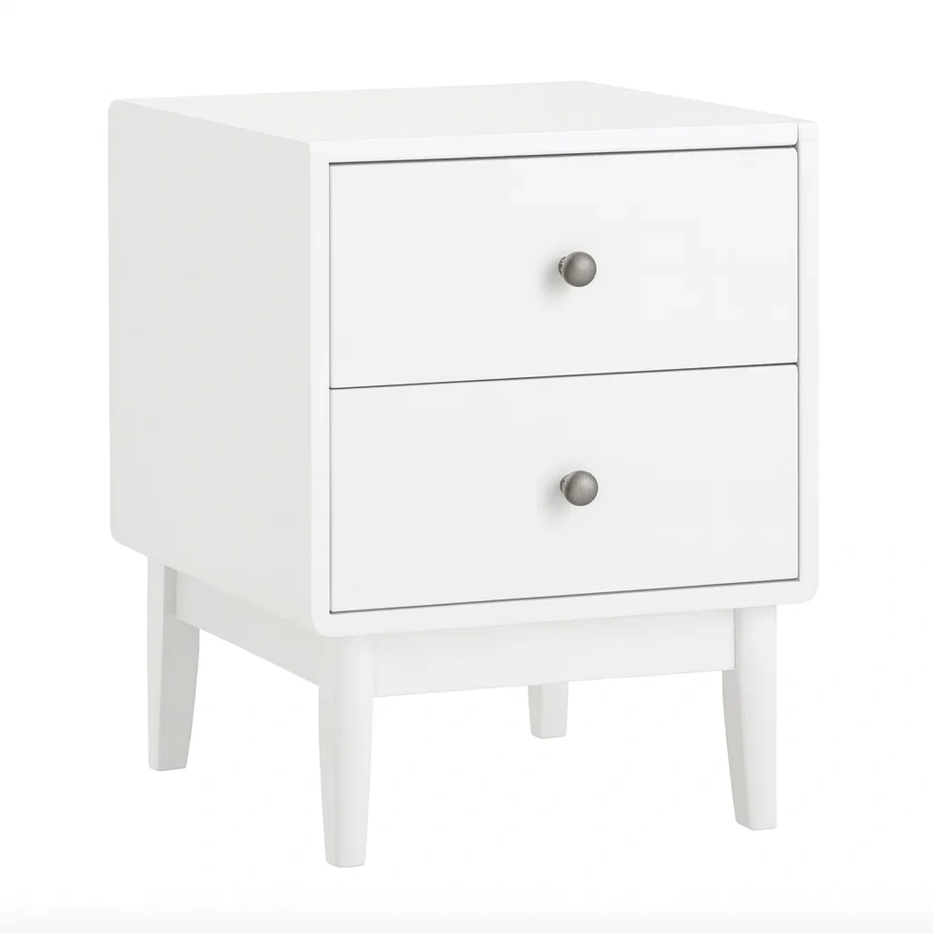 Table de chevet en MDF blanc avec 2 tiroirs-Mobitroa