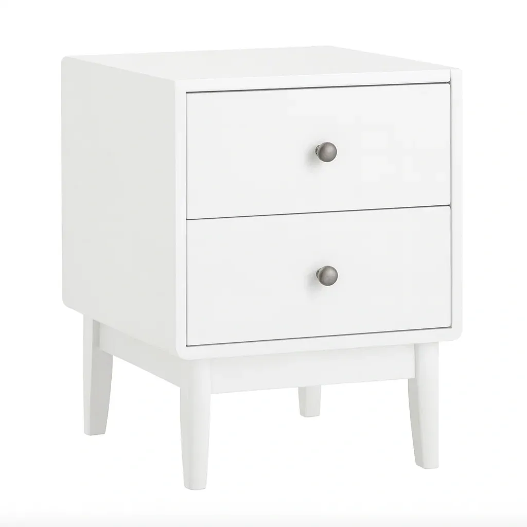 Table de chevet en MDF blanc avec 2 tiroirs-Mobitroa