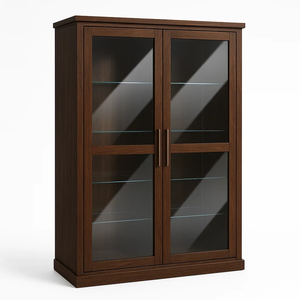 Vitrine d'exposition en bois avec portes vitrées en verre trempé marron-Mobitroa