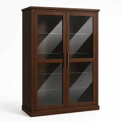 Vitrine d'exposition en bois avec portes vitrées en verre trempé marron-Mobitroa