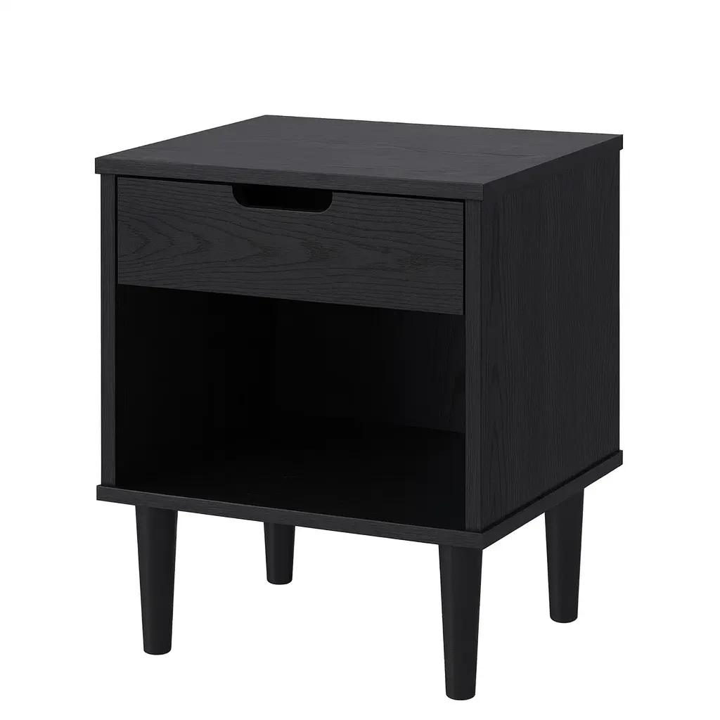 Table de chevet en bois composite noir avec tiroir-Mobitroa