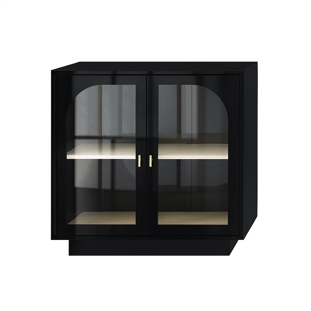 Vitrine d'exposition en bois noir avec portes en verre trempé-Mobitroa