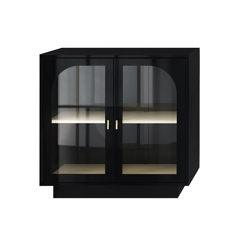 Vitrine d'exposition en bois noir avec portes en verre trempé-Mobitroa