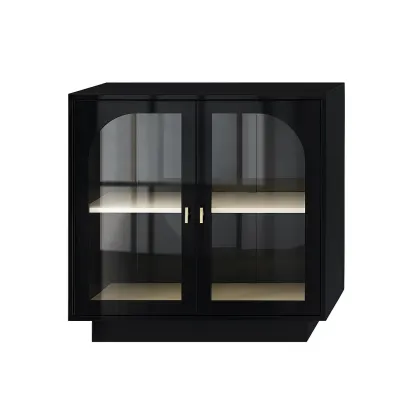 Vitrine d'exposition en bois noir avec portes en verre trempé-Mobitroa