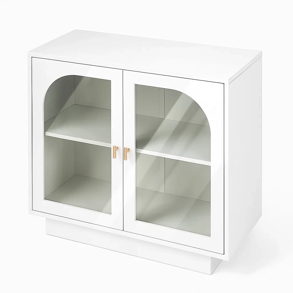 Vitrine d'exposition en bois avec portes vitrées en verre trempé blanc-Mobitroa