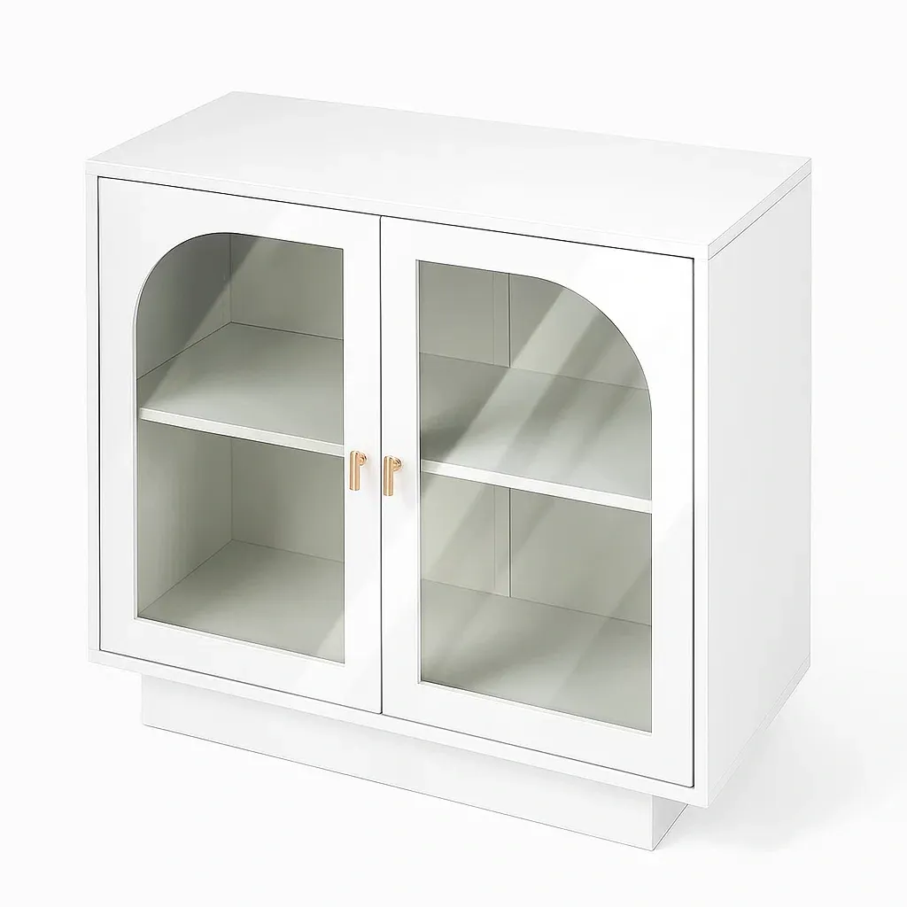 Vitrine d'exposition en bois avec portes vitrées en verre trempé blanc-Mobitroa