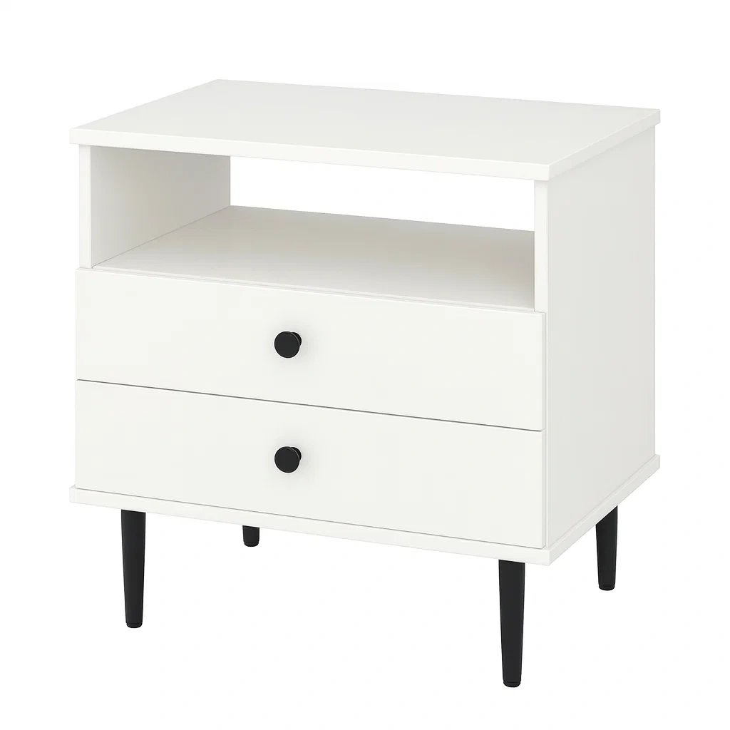 Table de chevet en MDF avec 2 tiroirs et niche blanc-Mobitroa