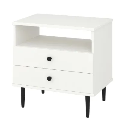 Table de chevet en MDF avec 2 tiroirs et niche blanc-Mobitroa