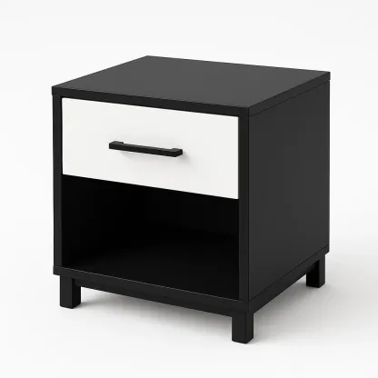 Table de chevet en panneaux de particules noir et blanc avec 1 tiroir-Mobitroa