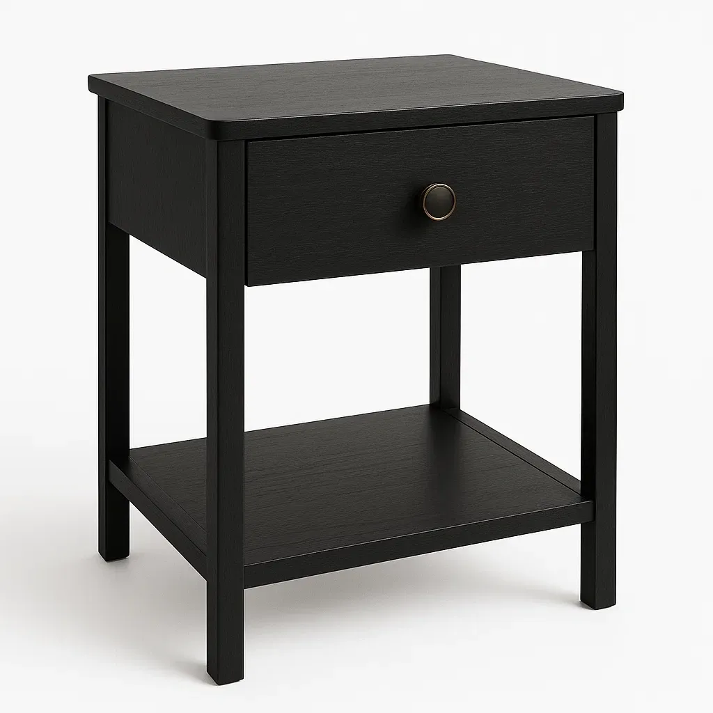 Table de chevet en bois noir avec tiroir et étagère 40x30x55 cm-Mobitroa