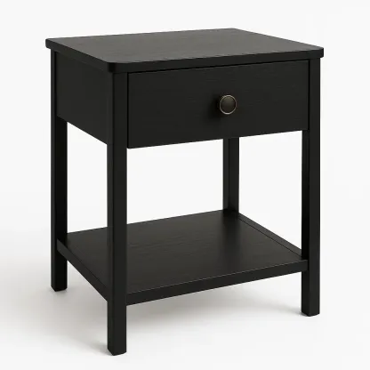 Table de chevet en bois noir avec tiroir et étagère 40x30x55 cm-Mobitroa