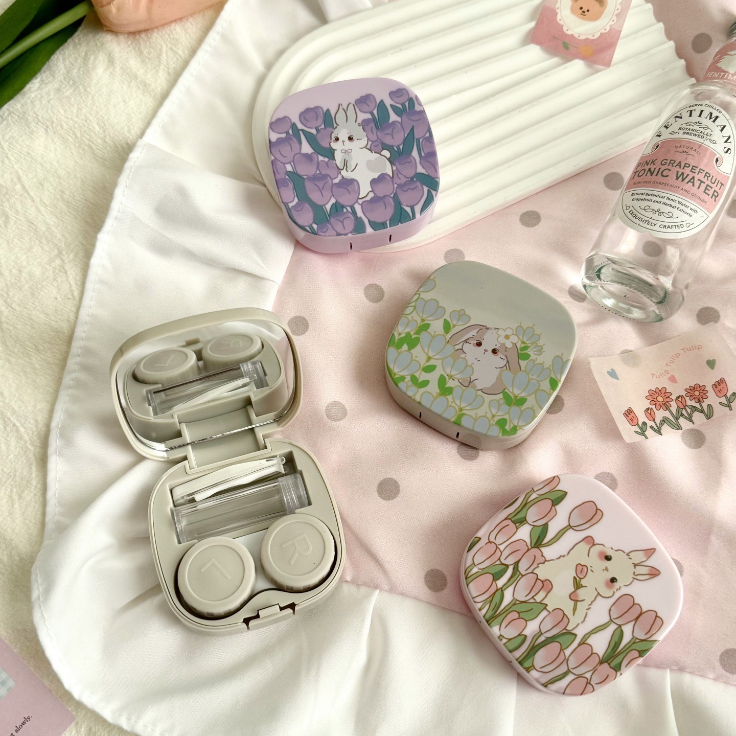 Oil Painting Tulip Rabbit Coloured Contact Lens Case