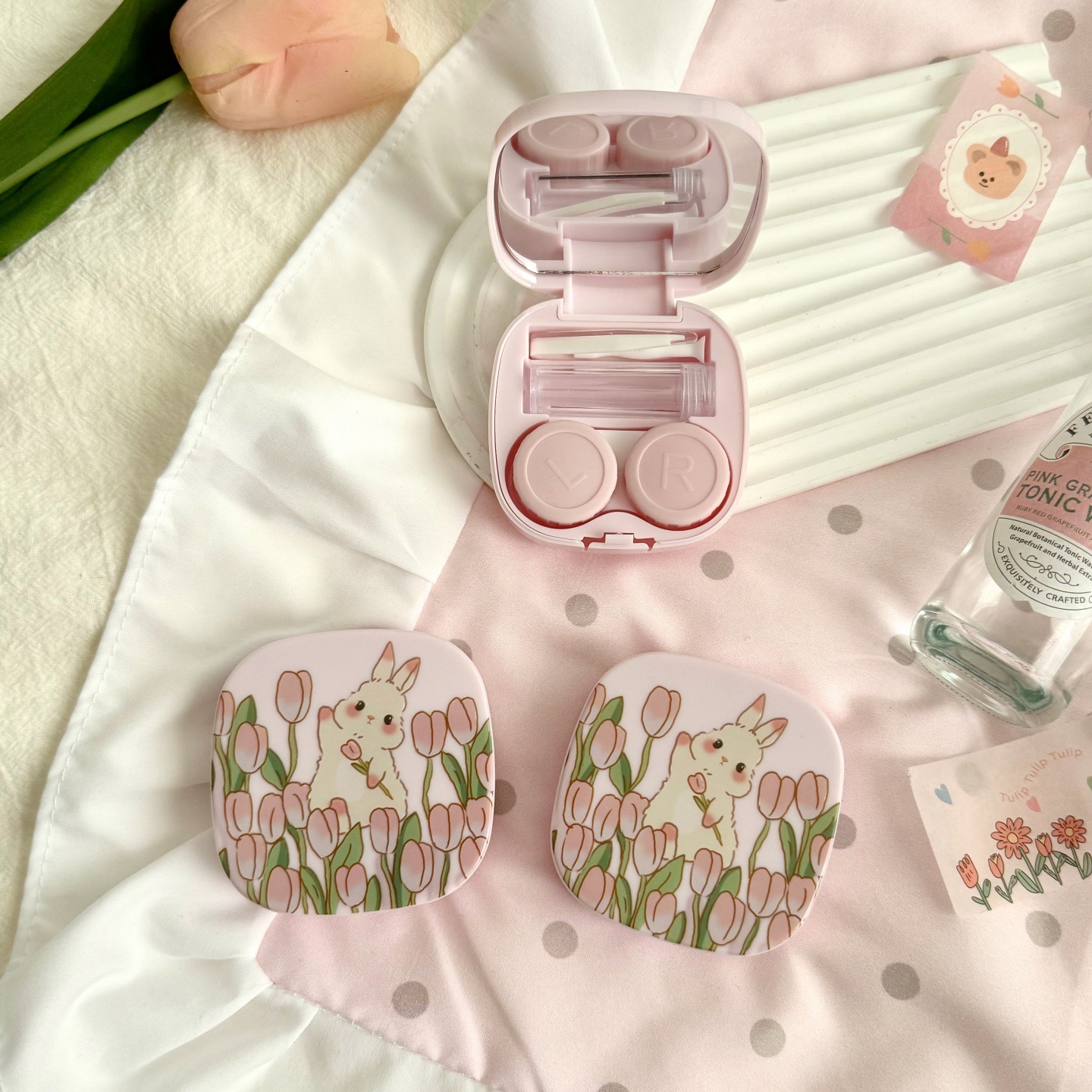 Oil Painting Tulip Rabbit Coloured Contact Lens Case