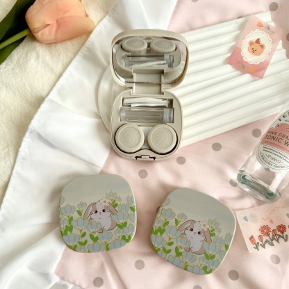 Oil Painting Tulip Rabbit Coloured Contact Lens Case