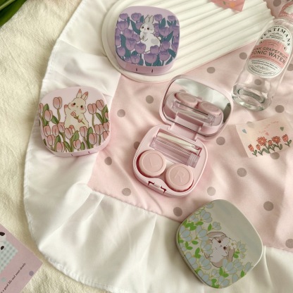 Oil Painting Tulip Rabbit Coloured Contact Lens Case