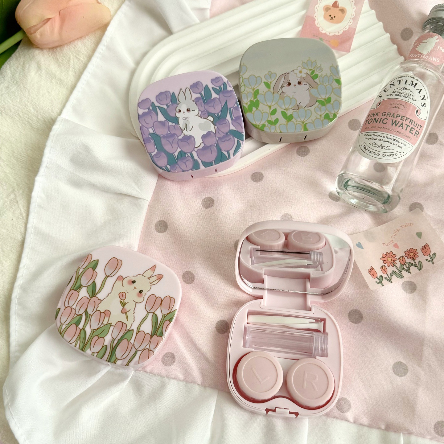 Oil Painting Tulip Rabbit Coloured Contact Lens Case