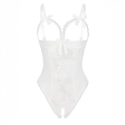 Women's Backless Lace Babydoll – Floral, Cutout Bra, Adjustable Straps