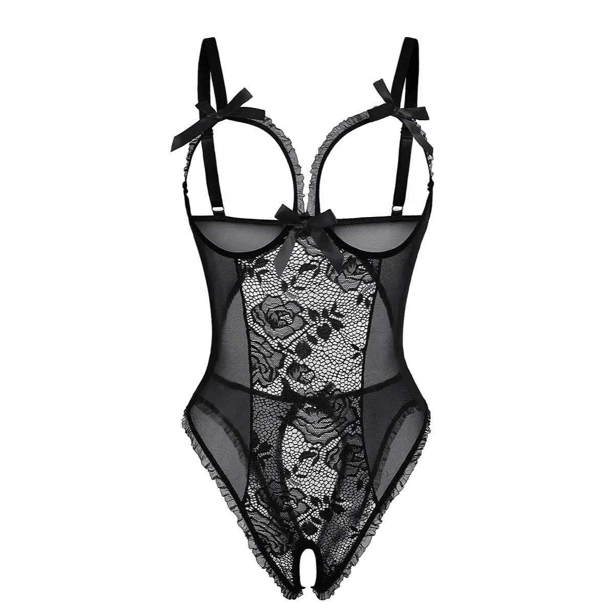 Women's Backless Lace Babydoll – Floral, Cutout Bra, Adjustable Straps