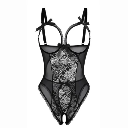 Women's Backless Lace Babydoll – Floral, Cutout Bra, Adjustable Straps