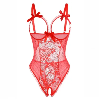 Women's Backless Lace Babydoll – Floral, Cutout Bra, Adjustable Straps