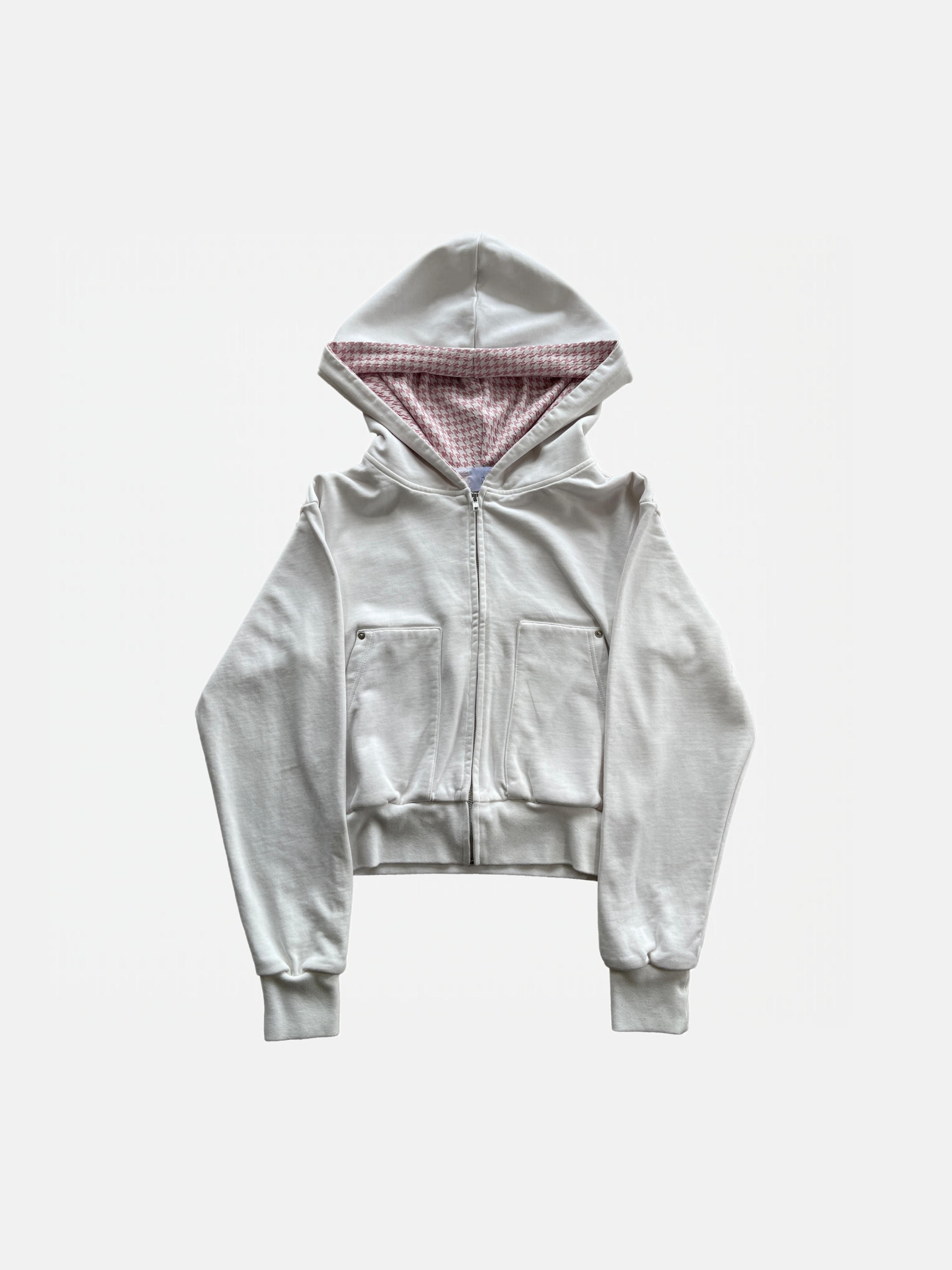 LAZY PLAID‑LINED ZIP UP HOODIE