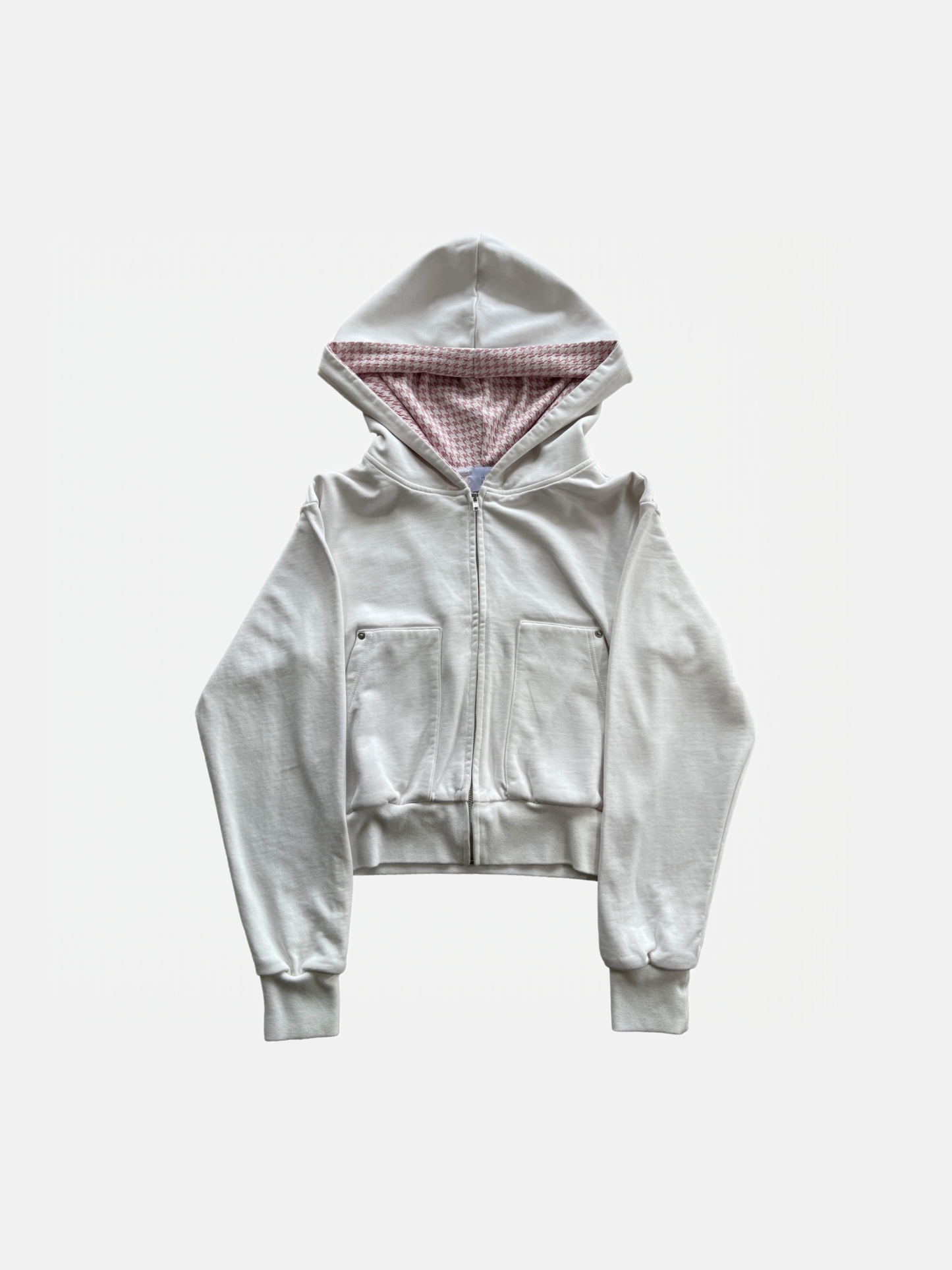 LAZY PLAID‑LINED ZIP UP HOODIE