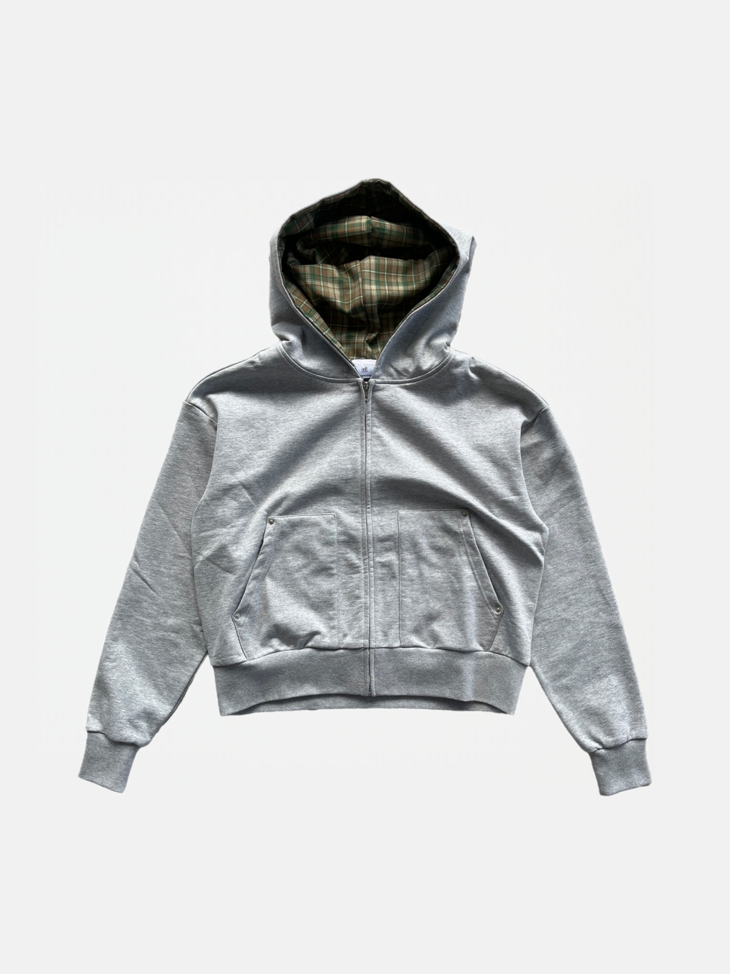 LAZY PLAID‑LINED ZIP UP HOODIE