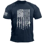 American Flag Gun Print Men's Cotton T-Shirt